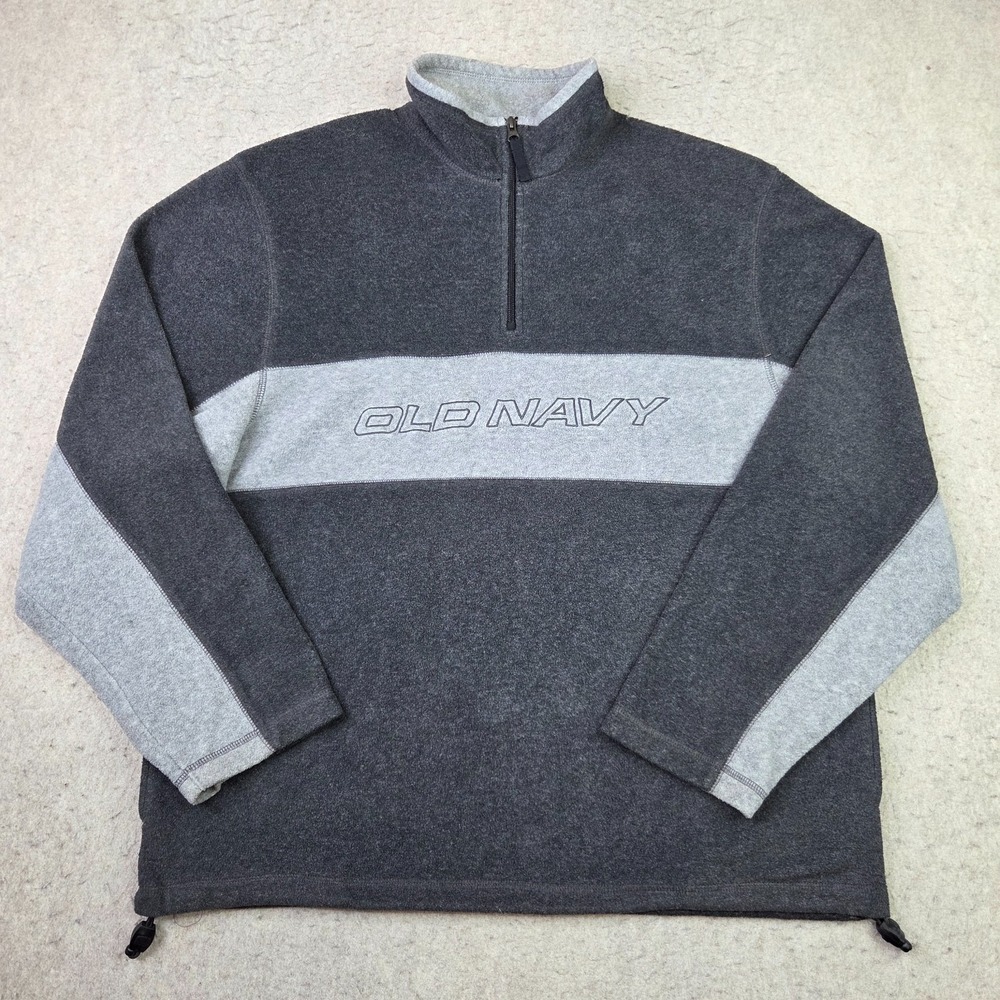 Y2K Old Navy 1/4 Zip Pullover Mens XL Gray Black Colorblock Fleece Sweater